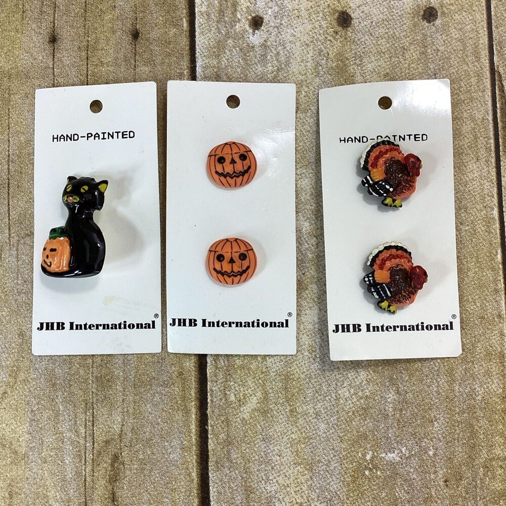 Vtg Buttons JHB International Lot Halloween Thanksgiving Fall Hand Painted New